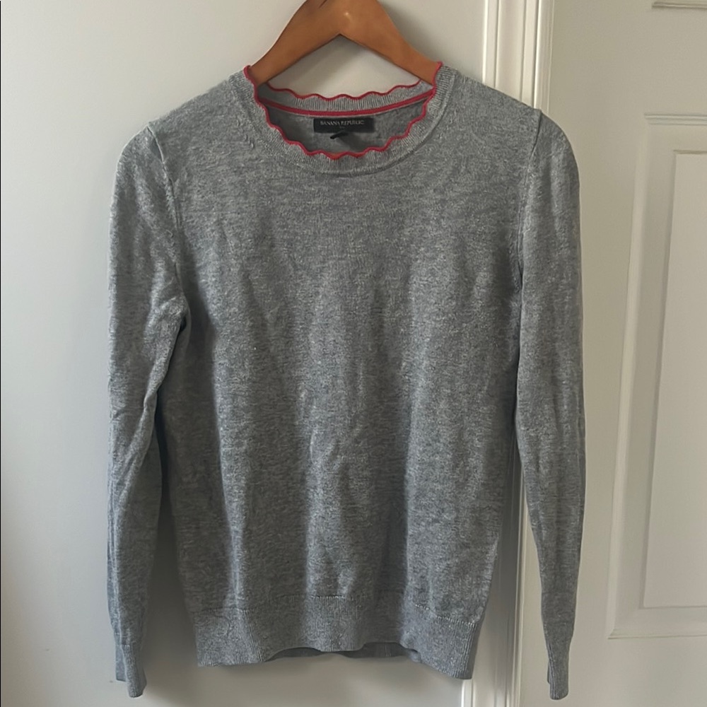 Banana Republic Gray Crewneck Sweater with Red Accent